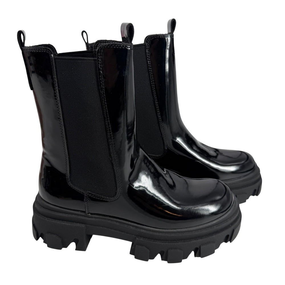 Dream Pairs Womens Black Patent Chunky Platform Chelsea Lug Sole Boots Size‎ 5.5